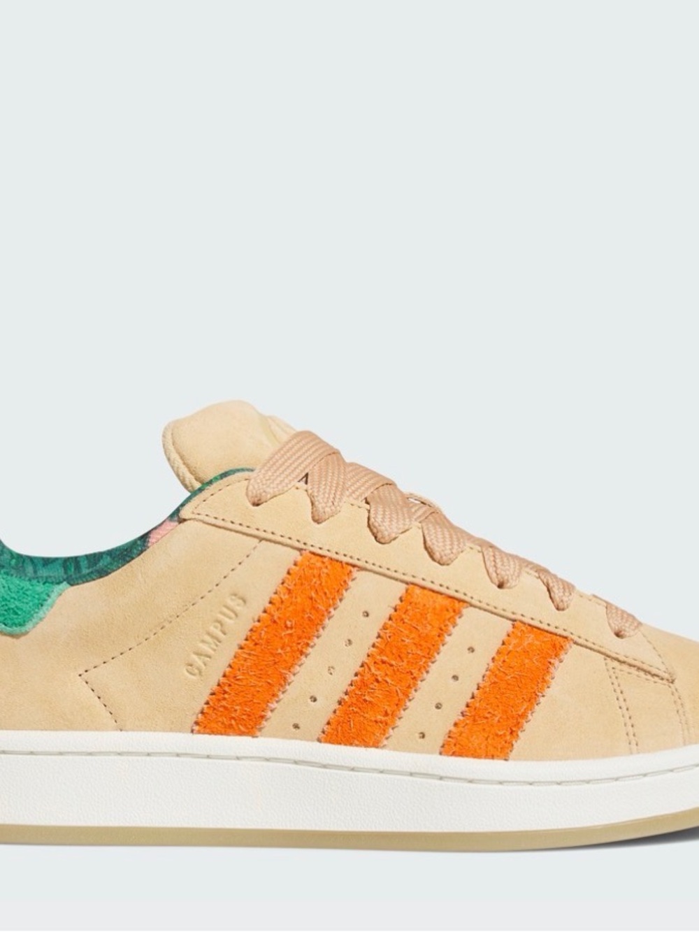 adidas Campus Low Suede Sneaker in Beige with Orange Stripes